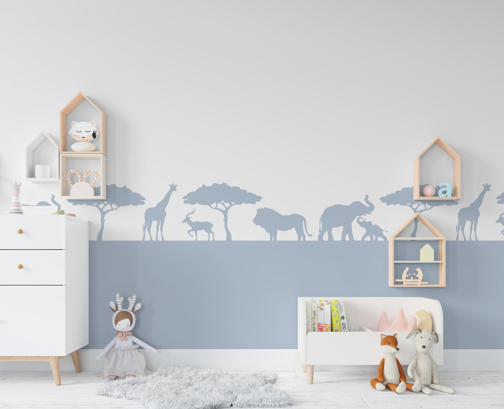 Safari Animals Wall Border Wall Decal, Scallop Decals, Savannah Wall Decor Decal, Boho Nursery, Safari Wall, Border Wall Decal 436RS