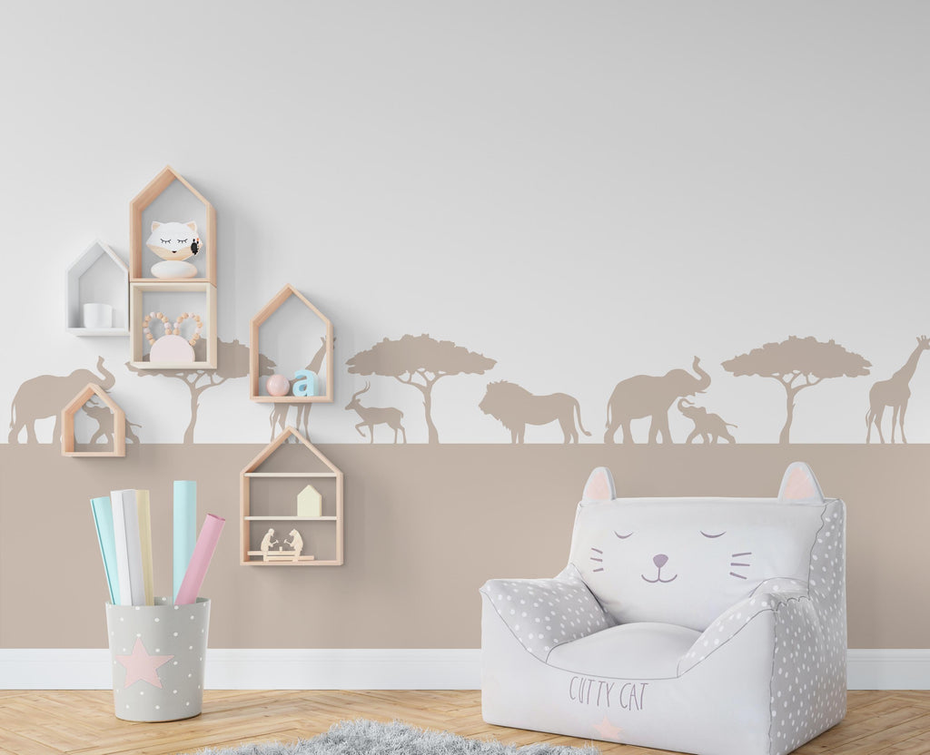 Safari Animals Wall Border Wall Decal, Scallop Decals, Savannah Wall Decor Decal, Boho Nursery, Safari Wall, Border Wall Decal 436RS