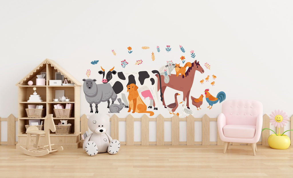 Farm Friends Wall Decal, Animals Wall Sticker, Farm Decor Wall Decal, Farm Animals Nature Nursery Wall Decal, Playroom Wall Decor 417LU