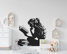 Load image into Gallery viewer, Girl Reading Book Library vinyl wall art decals, library wall decal, education decals, reading room, nurseries, school, kids gifts 439RS