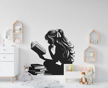 Load image into Gallery viewer, Girl Reading Book Library vinyl wall art decals, library wall decal, education decals, reading room, nurseries, school, kids gifts 439RS
