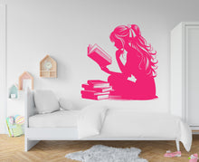 Load image into Gallery viewer, Girl Reading Book Library vinyl wall art decals, library wall decal, education decals, reading room, nurseries, school, kids gifts 439RS