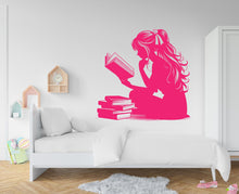 Load image into Gallery viewer, Girl Reading Book Library vinyl wall art decals, library wall decal, education decals, reading room, nurseries, school, kids gifts 439RS