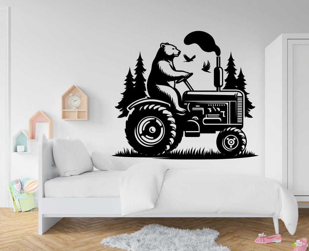 Bear on Tractor Wall Decor Bear Farm Tractor Wall Art Gym Wall Decals Bear Wall Decal Village Gifts Home Gym Wall Sticker Farm 440RS