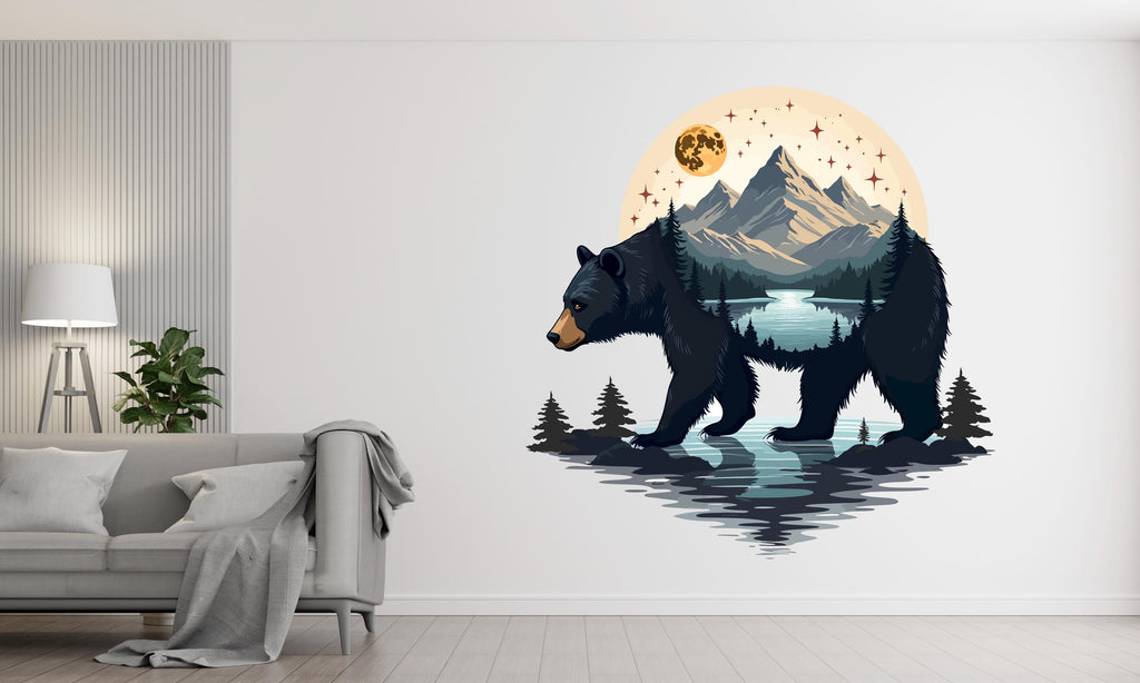 Bear Forest Wall Decor Bear Mountain Wall Art Nature Wall Decals Bear Wall Decal Lake Gifts Home Wall Sticker 461RS