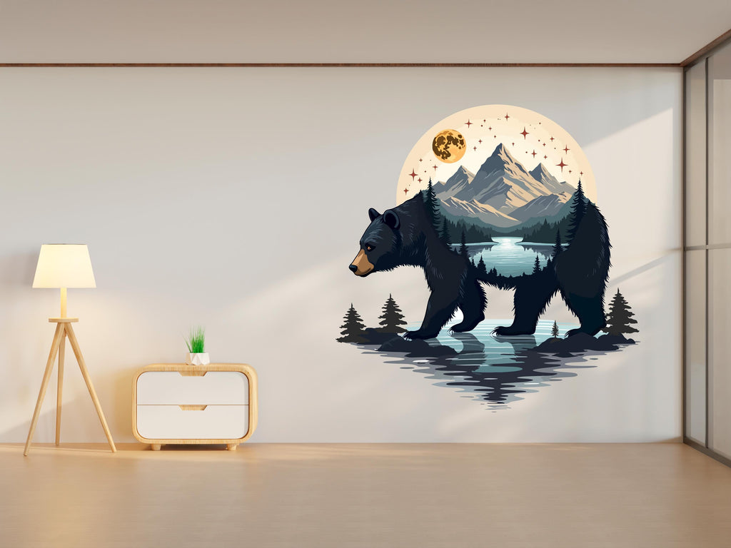 Bear Forest Wall Decor Bear Mountain Wall Art Nature Wall Decals Bear Wall Decal Lake Gifts Home Wall Sticker 461RS