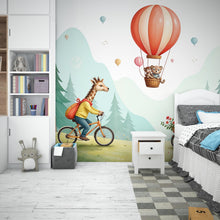Load image into Gallery viewer, Animals kids Wallpaper, Nursery and Kids Room Mural Decor, Hot Balloon Giraffe Watercolor Wallpaper, Bear forest, kids room decor 462RS