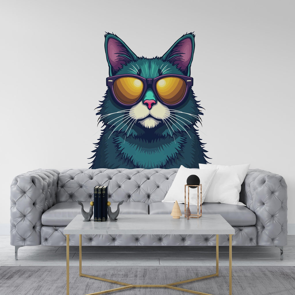Cute Cat Sunglasses wall decal Cat decor Cat wall art Decal Cat Lover Animals Cat Mom Wall Bathroom Wall Decals Stickers Vinyl 091DE