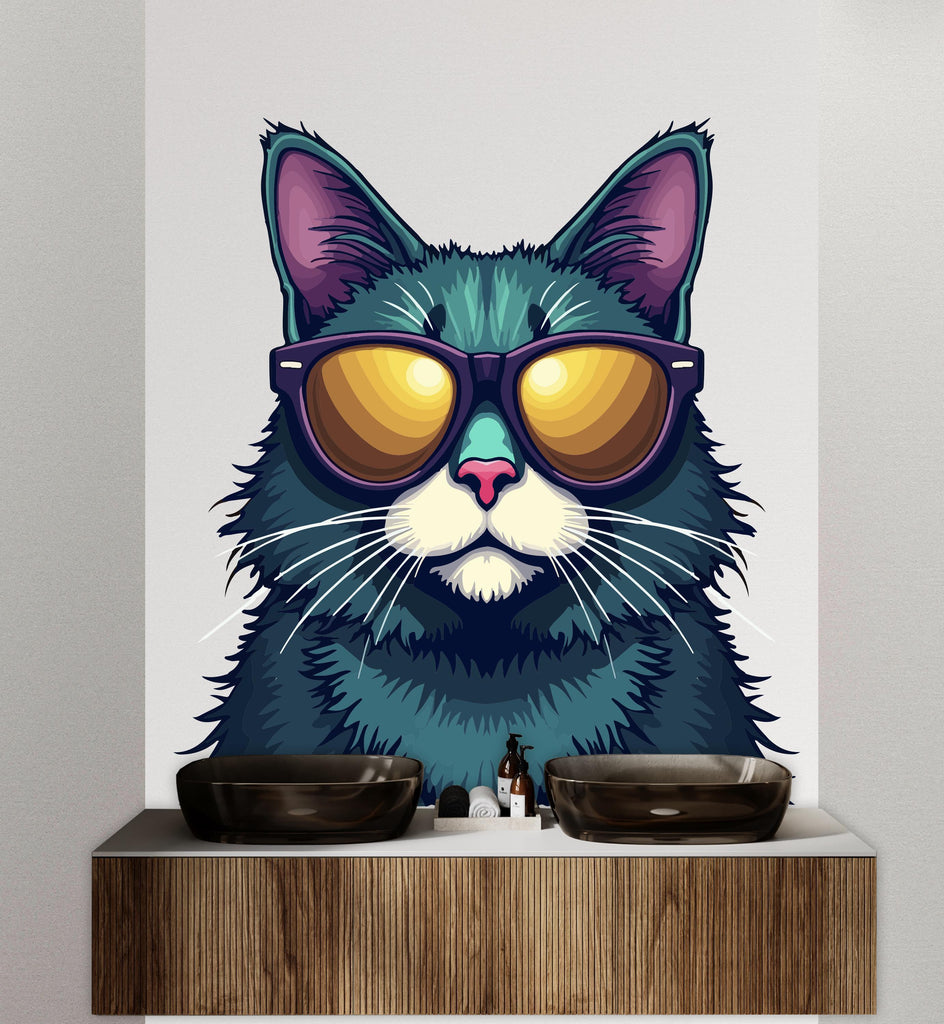 Cute Cat Sunglasses wall decal Cat decor Cat wall art Decal Cat Lover Animals Cat Mom Wall Bathroom Wall Decals Stickers Vinyl 091DE