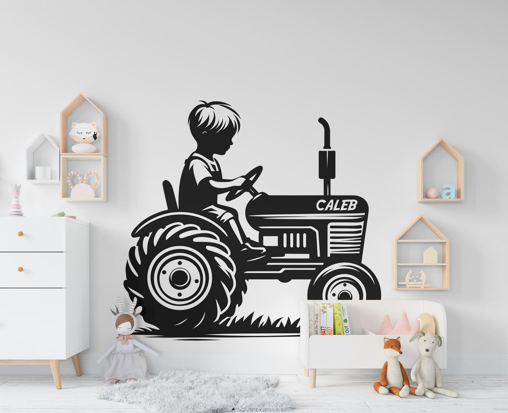 Little boy on a Tractor Wall Decor Bear Farm Tractor Wall Art Gym Wall Decals Bear Wall Decal Village Gifts Home Gym Wall Sticker Farm 441RS