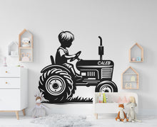 Load image into Gallery viewer, Little boy on a Tractor Wall Decor Bear Farm Tractor Wall Art Gym Wall Decals Bear Wall Decal Village Gifts Home Gym Wall Sticker Farm 441RS