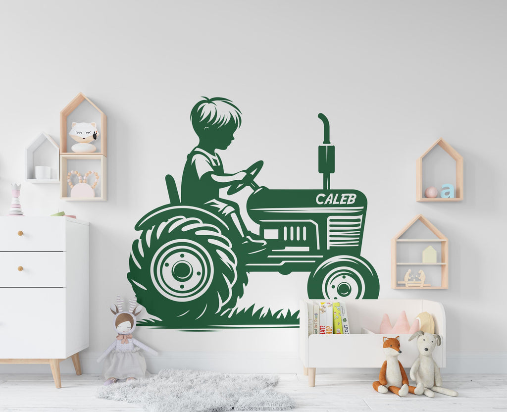 Little boy on a Tractor Wall Decor Bear Farm Tractor Wall Art Gym Wall Decals Bear Wall Decal Village Gifts Home Gym Wall Sticker Farm 441RS