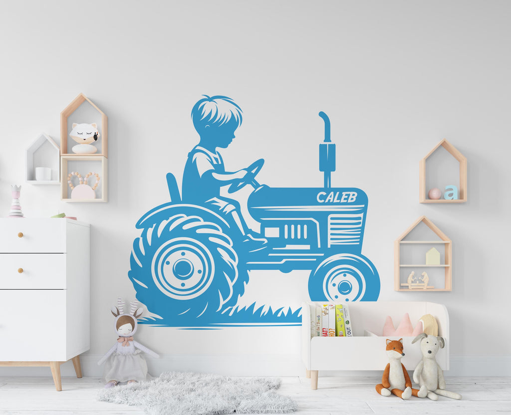 Little boy on a Tractor Wall Decor Bear Farm Tractor Wall Art Gym Wall Decals Bear Wall Decal Village Gifts Home Gym Wall Sticker Farm 441RS