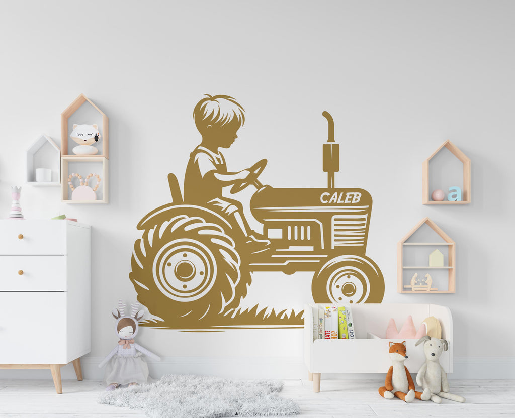 Little boy on a Tractor Wall Decor Bear Farm Tractor Wall Art Gym Wall Decals Bear Wall Decal Village Gifts Home Gym Wall Sticker Farm 441RS