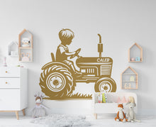 Load image into Gallery viewer, Little boy on a Tractor Wall Decor Bear Farm Tractor Wall Art Gym Wall Decals Bear Wall Decal Village Gifts Home Gym Wall Sticker Farm 441RS