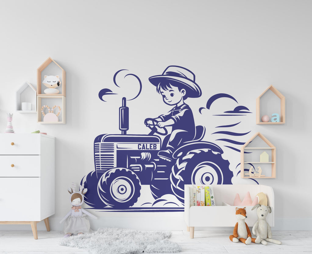 Little boy on a Tractor Wall Decor Bear Farm Tractor Wall Art Gym Wall Decals Bear Wall Decal Village Gifts Home Gym Wall Sticker Farm 442RS