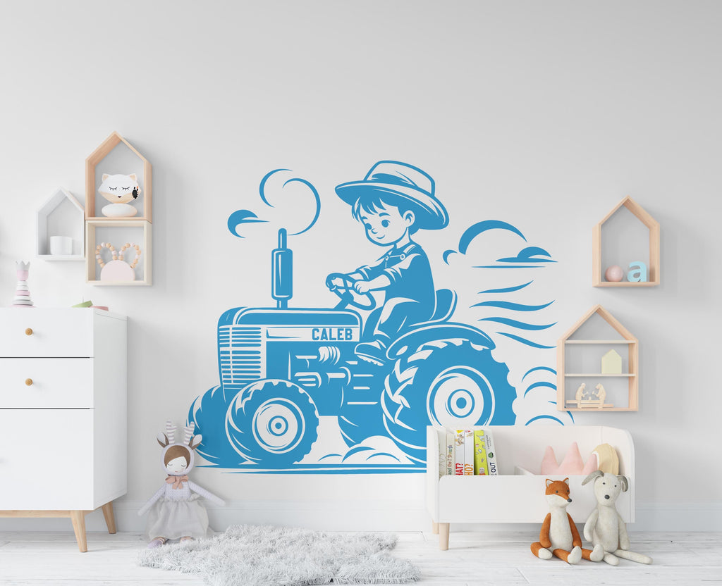 Little boy on a Tractor Wall Decor Bear Farm Tractor Wall Art Gym Wall Decals Bear Wall Decal Village Gifts Home Gym Wall Sticker Farm 442RS