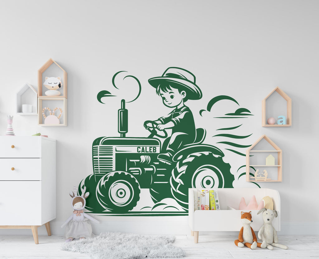 Little boy on a Tractor Wall Decor Bear Farm Tractor Wall Art Gym Wall Decals Bear Wall Decal Village Gifts Home Gym Wall Sticker Farm 442RS