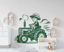 Load image into Gallery viewer, Little boy on a Tractor Wall Decor Bear Farm Tractor Wall Art Gym Wall Decals Bear Wall Decal Village Gifts Home Gym Wall Sticker Farm 442RS