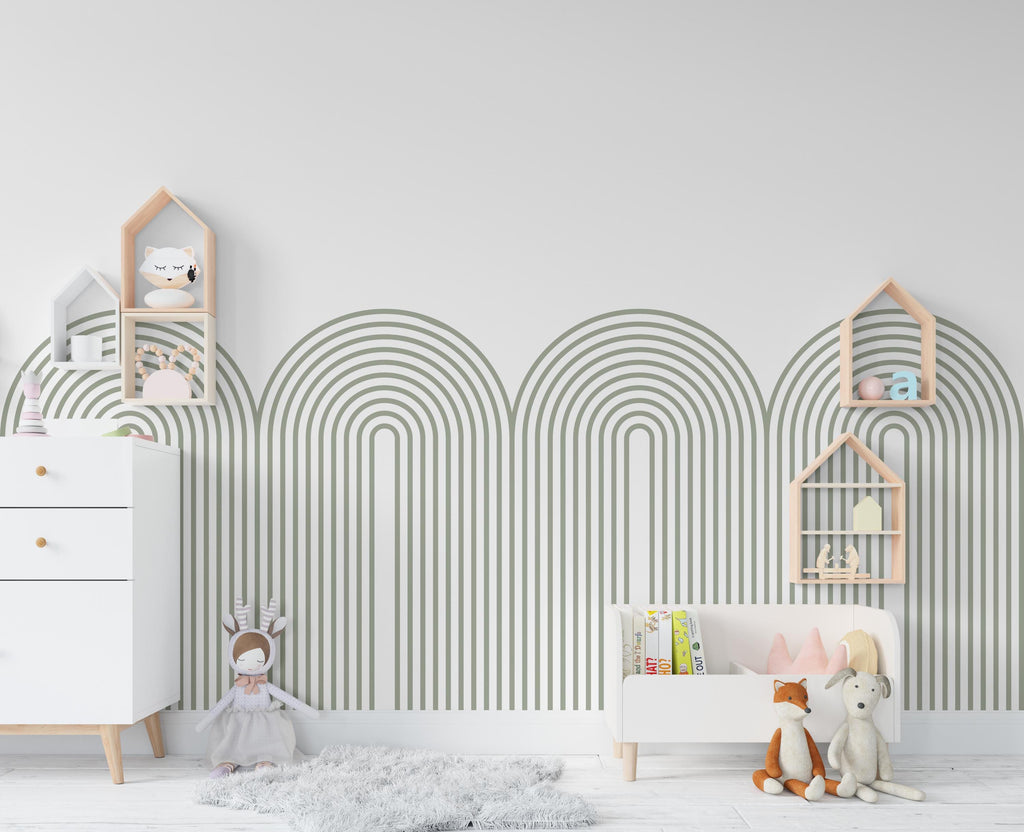 Scalloped Arch Wall Decal, Scallop Decals, Boho Wall Decor Decal, Boho Nursery, Scalloped Half Wall, Arch Wall Decal, Border Decal 338RS