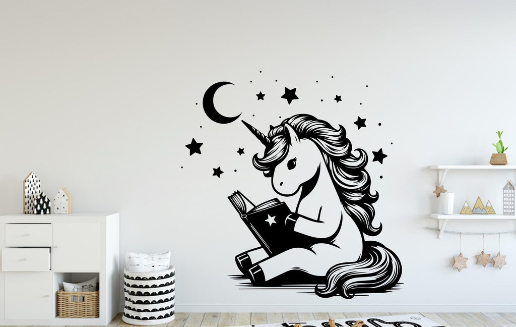 Unicorn Reading book wall decal Unicorn decor Book Unicorn wall art Decal Unicorn book Lover Unicorn Wall Bathroom Stickers Vinyl 096DE