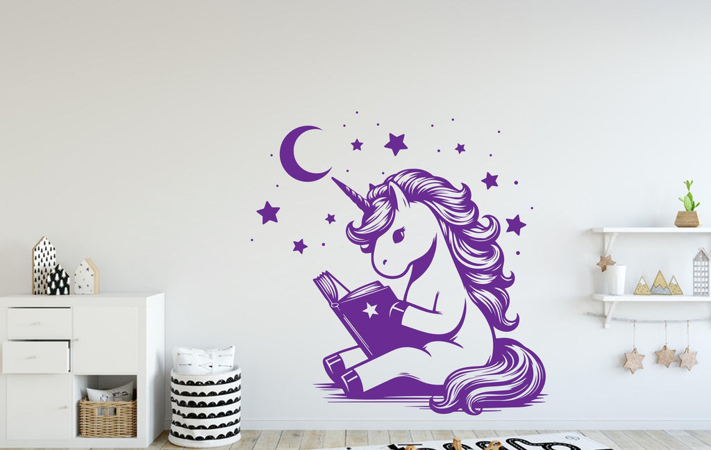 Unicorn Reading book wall decal Unicorn decor Book Unicorn wall art Decal Unicorn book Lover Unicorn Wall Bathroom Stickers Vinyl 096DE