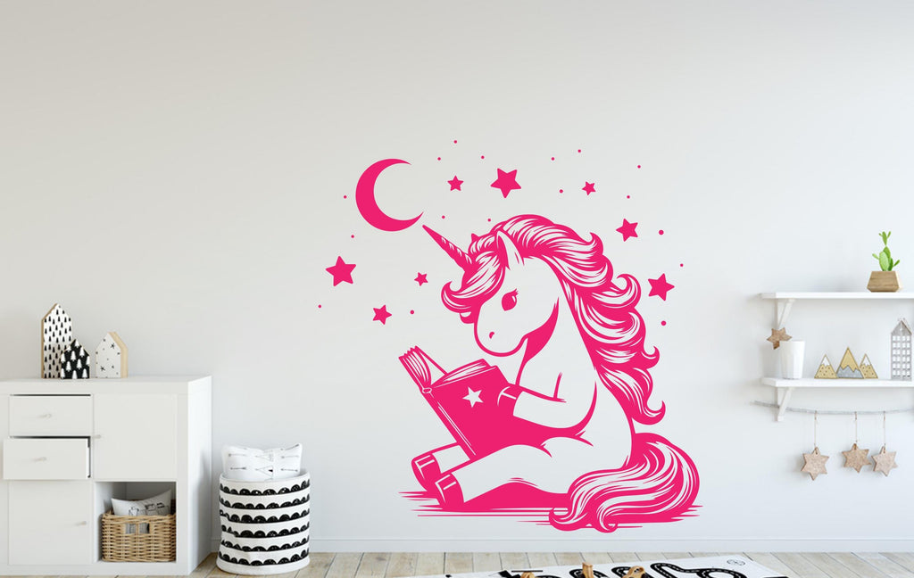 Unicorn Reading book wall decal Unicorn decor Book Unicorn wall art Decal Unicorn book Lover Unicorn Wall Bathroom Stickers Vinyl 096DE