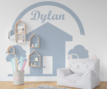 Load image into Gallery viewer, Big House Tree Custom Name Wall Decal Home Headboard Color Block, Boho Wall Decal, Bed Headboard Sticker, Arch Wall Decal, Nursery 419LU