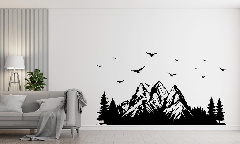 Mountain Car wall decal Living Room Forest Mountain decal Car Stickers Van Custom Decal Art Stickers Bird Car Stickers Decal Car Decor 298RS