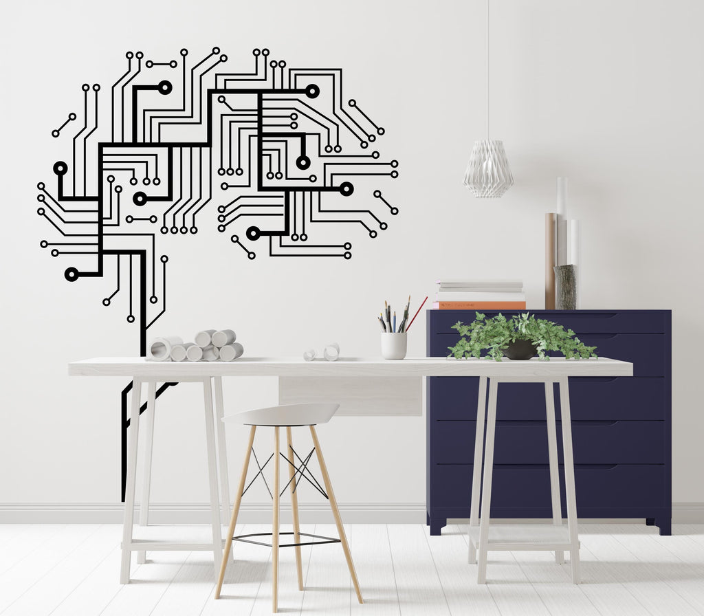 Circuit Board Wall Decal, Technology Vinyl Wall Art Decals, Brain Circuit Decal, Office Decor, Business Wall Decal, Wall Art Office 400LU