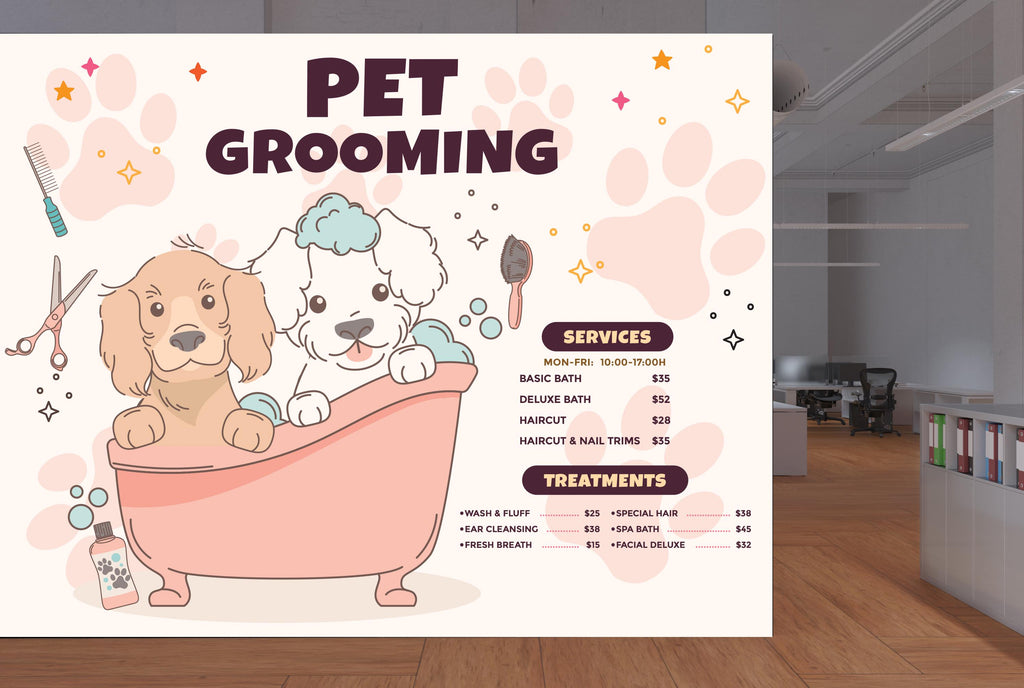 Pet Grooming Wall Graphics Peel and Stick Dog Cat Wallpaper Dog Grooming Self Adhesive Removable Pet Shop Veterinary Clinic Mural 472RS
