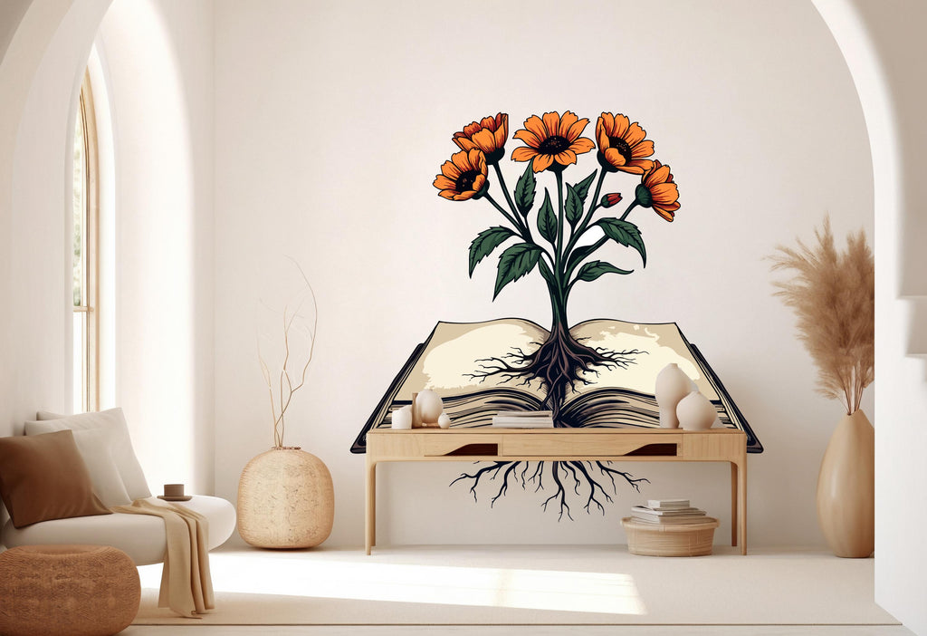Library Floral Roots Wall Art Decal, Library Wall Decal, Education Decals, Kids Room, Reading room, Nurseries, School, Kids Gifts 476RS