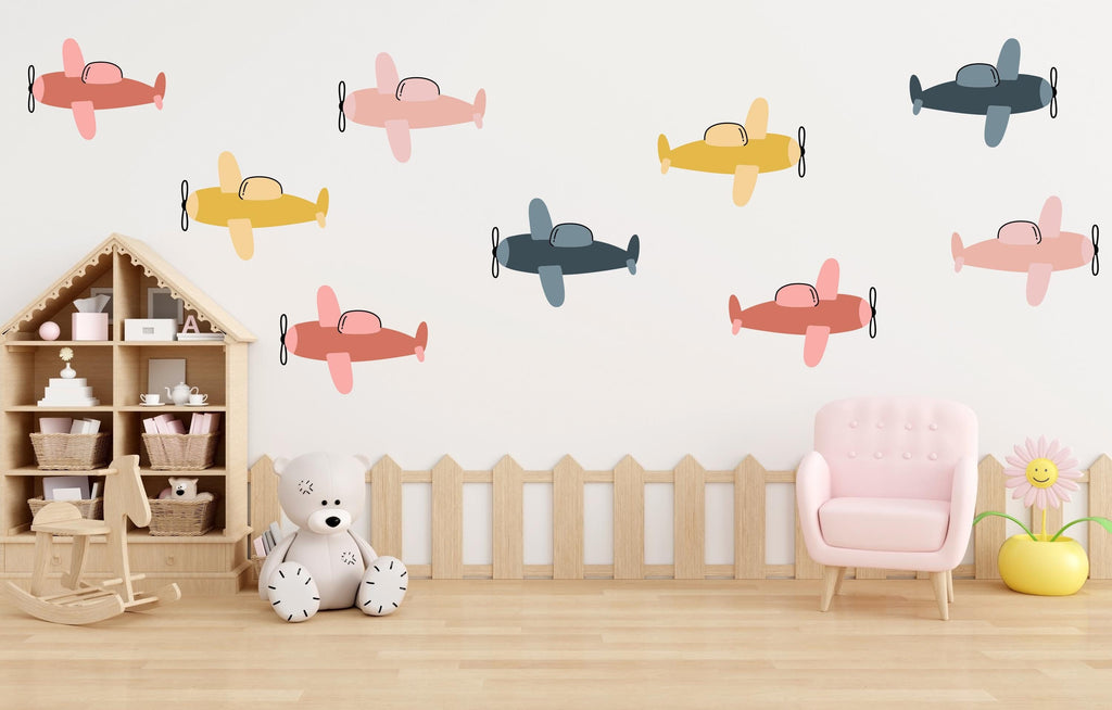 Colorful Vibrant Airplane Wall Decal Set for Kid's Rooms, Playrooms, Game Rooms and Nurseries  401LU