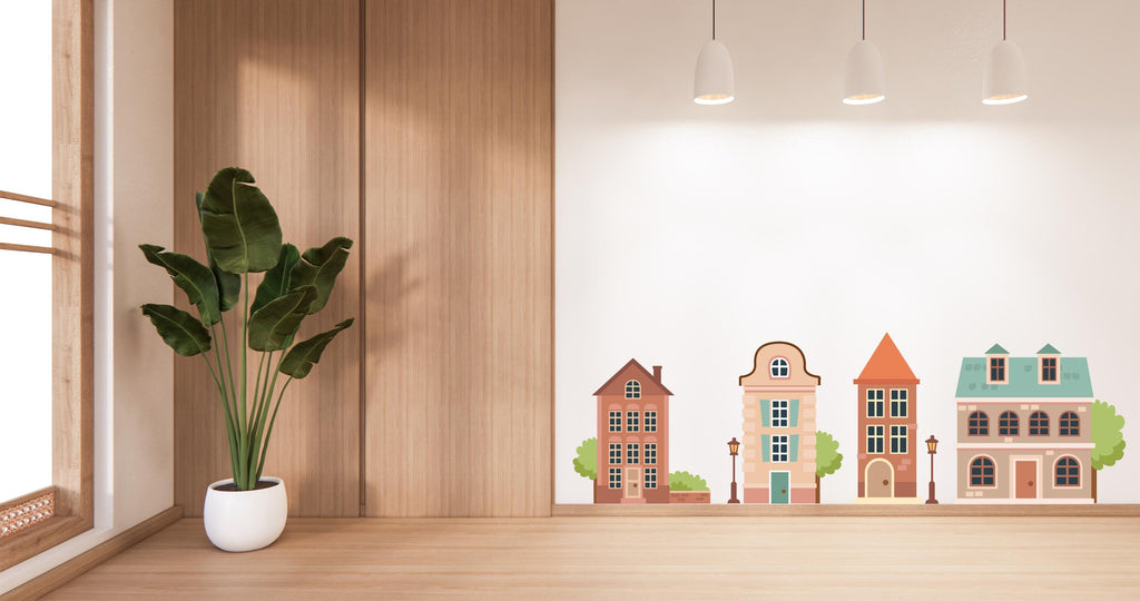 House wall decals, City wall decals, Houses Wall Art Decal, Nursery wall decal, Kids room Decor, Nursery wall stickers, Playroom decor 412LU