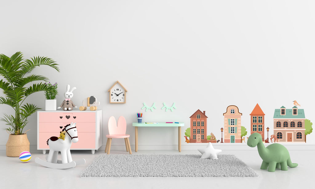 House wall decals, Animals wall decal, Houses Wall Art Decal, Nursery wall decal, Kids room Decor, Nursery wall stickers, Playroom 413LU