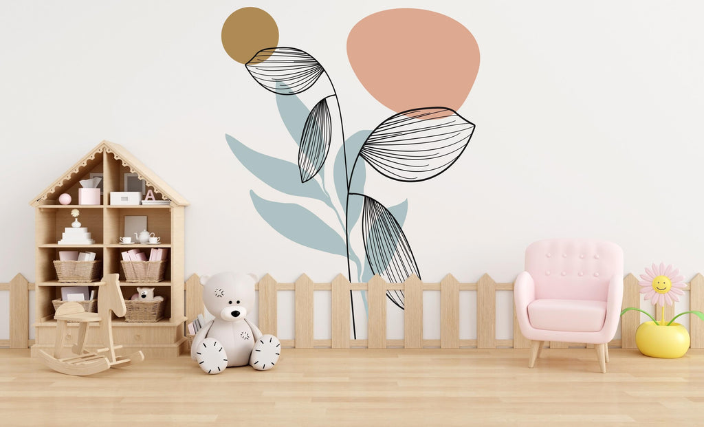 Flowers Boho Decor, Mid Century Modern Boho Decoration Wall Decals Modern Wall Stickers, Nursery Decor, Headboard Wall Art, Home Decor 437LU