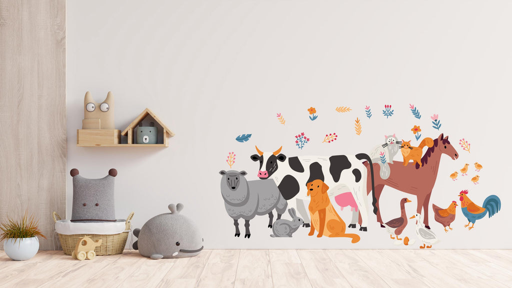 Farm Friends Wall Decal, Animals Wall Sticker, Farm Decor Wall Decal, Farm Animals Nature Nursery Wall Decal, Playroom Wall Decor 417LU