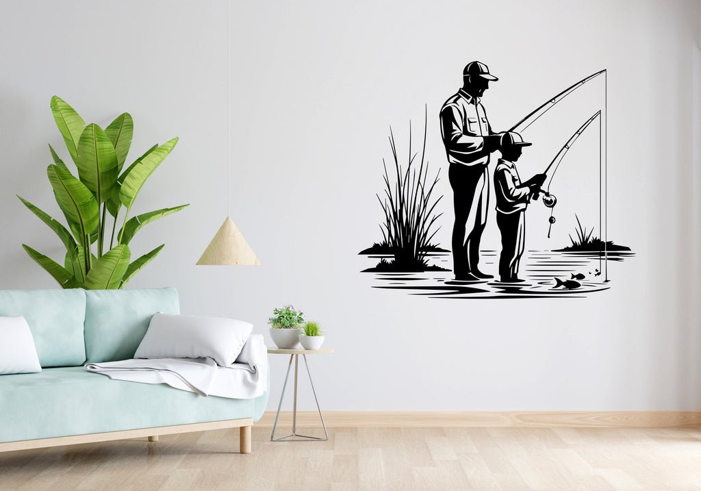 Father and Son Fishing Wall Decal Sticker Fishing Kids Father Day Fishing Gift Wall Art Dad and Kids Home Decor Nursery Decor Dad Gift 439LU