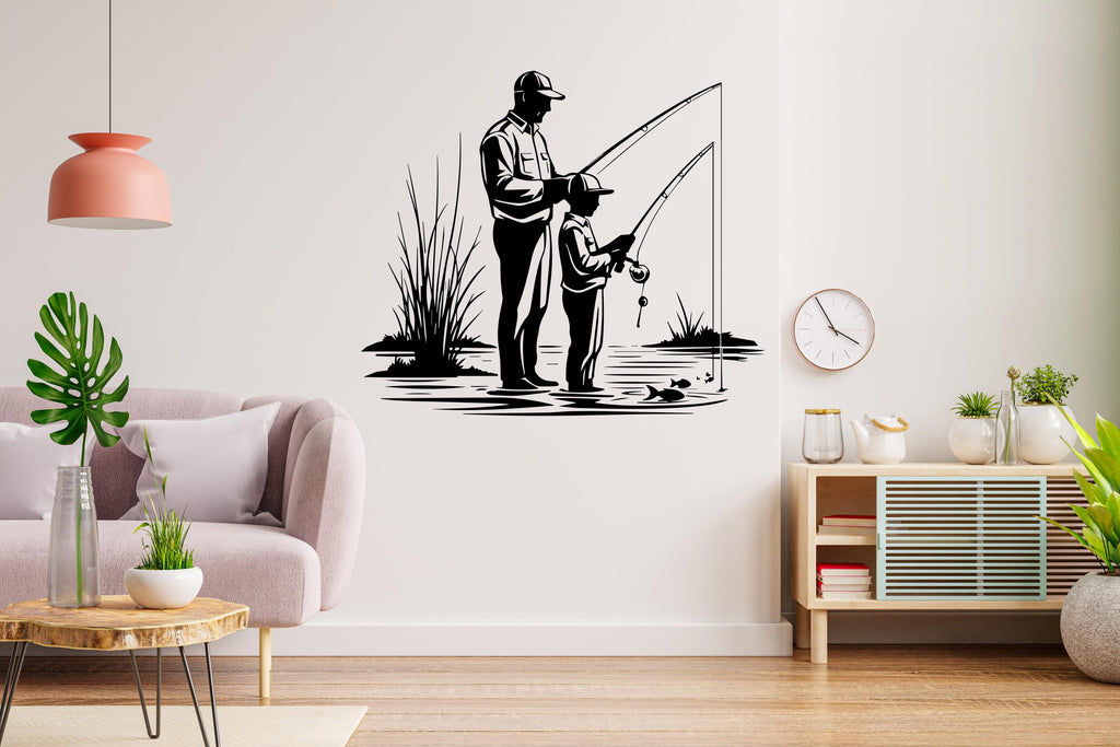 Father and Son Fishing Wall Decal Sticker Fishing Kids Father Day Fishing Gift Wall Art Dad and Kids Home Decor Nursery Decor Dad Gift 439LU