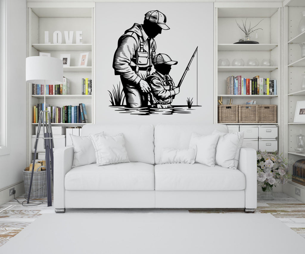 Father and Son Fishing Wall Decal Sticker Fishing Kids Father Day Fishing Gift Wall Art Dad and Kids Home Decor Nursery Decor Dad Gift 440LU