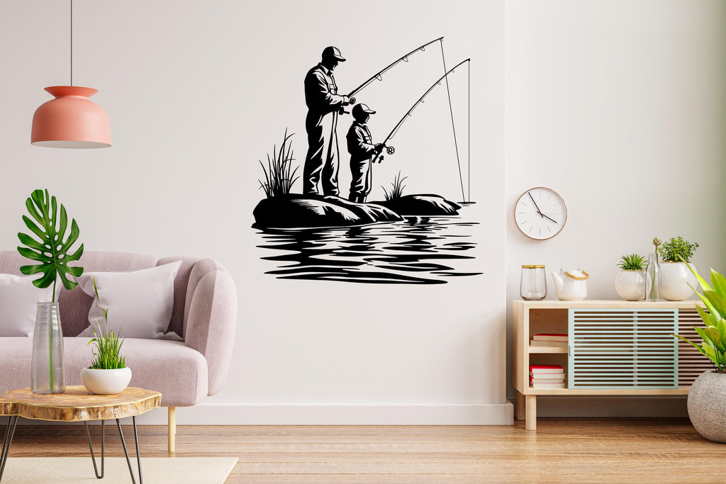 Father and Son Fishing Wall Decal Sticker Fishing Kids Father Day Fishing Gift Wall Art Dad and Kids Home Decor Nursery Decor Dad Gift 441LU