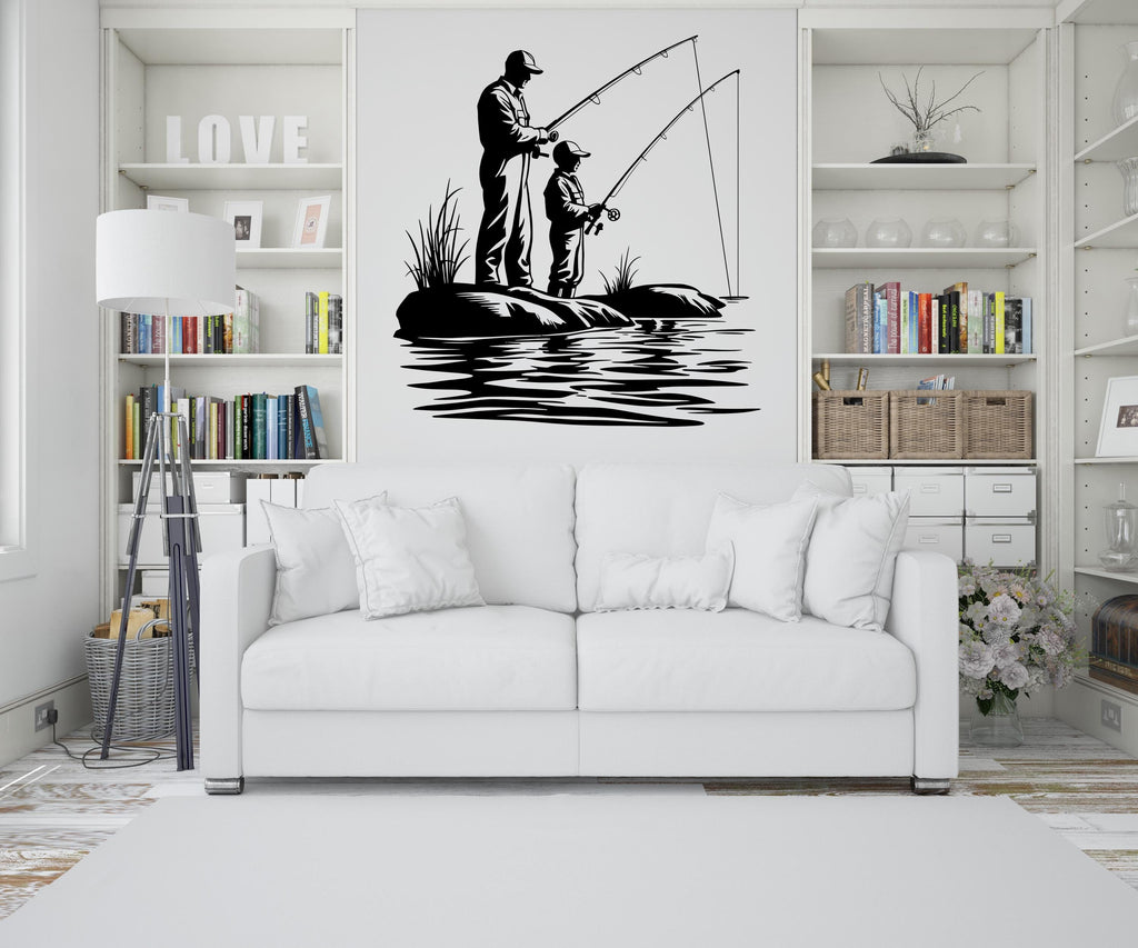 Father and Son Fishing Wall Decal Sticker Fishing Kids Father Day Fishing Gift Wall Art Dad and Kids Home Decor Nursery Decor Dad Gift 441LU