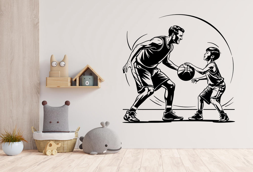 Basketball Dad with his Son Wall Decal Family Joy Sport Wall Decal Kids Decal Father Son Gifts wall Vinyl Wall Sticker for Boys Room 444LU