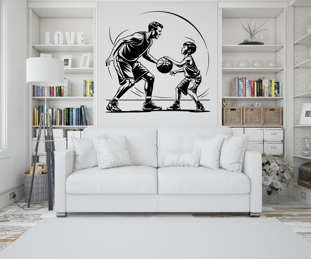 Basketball Dad with his Son Wall Decal Family Joy Sport Wall Decal Kids Decal Father Son Gifts wall Vinyl Wall Sticker for Boys Room 444LU