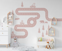 Load image into Gallery viewer, Road wind Wall Decal Highway Vinyl Sticker Track Route Wall Decor Kids Playroom Animals Boys Room Automotive Bedroom Mural Sticker 464RS