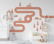 Load image into Gallery viewer, Road wind Wall Decal Highway Vinyl Sticker Track Route Wall Decor Kids Playroom Animals Boys Room Automotive Bedroom Mural Sticker 464RS