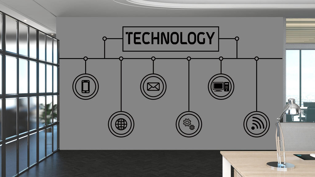 Technology Vinyl Wall Art Decal, Circuit Board Wall Decal, Office Wall Decor, Business Software Wall Sticker, Computer It Decor Office 465RS