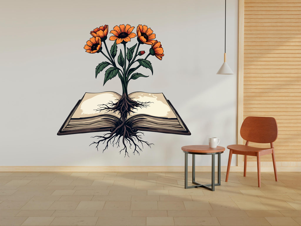 Library Floral Roots Wall Art Decal, Library Wall Decal, Education Decals, Kids Room, Reading room, Nurseries, School, Kids Gifts 476RS
