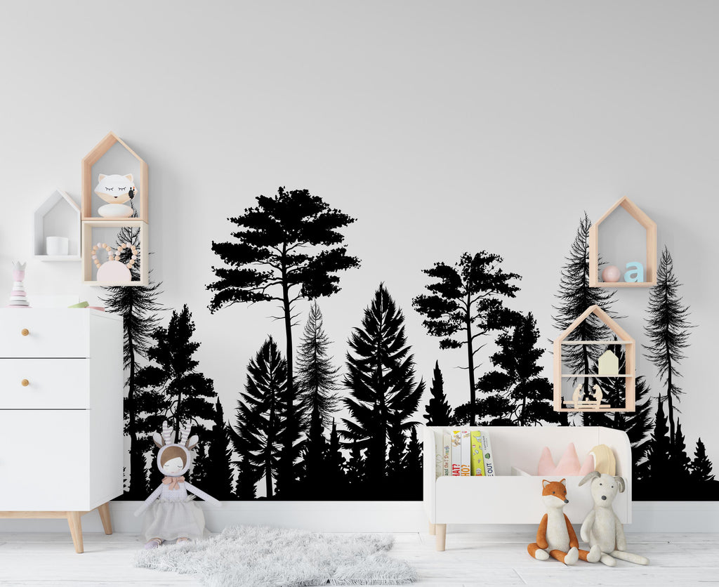 Woodland Wonderland : Forest Pine Tree Watercolor Wall Decal, Pine Tree Wall Sticker, Forest Wall Decal, Woodland Decal Nature Nursery 425LU
