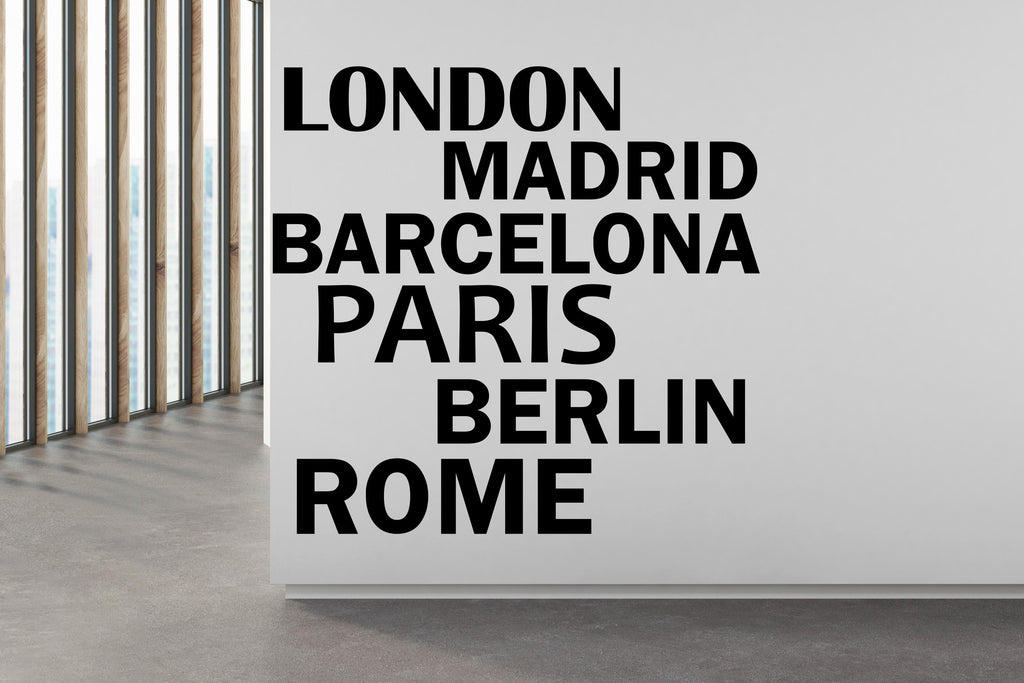 Travel wall decal, City name wall decals, Country Capital decal, Travel Agency Decoration, Travel Agency wall decal, Office wall decor 465LU